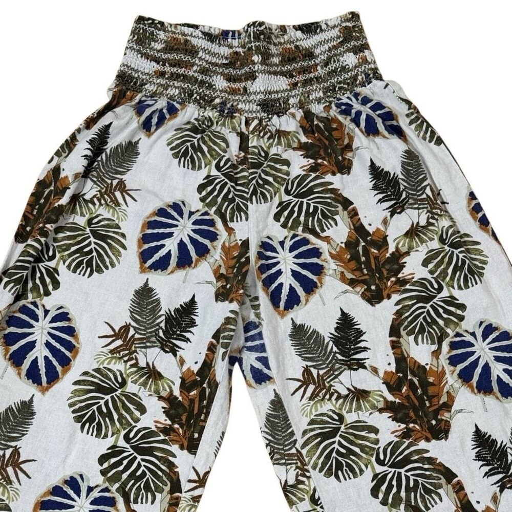 Dahui Hawaii Tropical Leaf Linen Blend Wide Leg Pants L - Picture 2 of 6